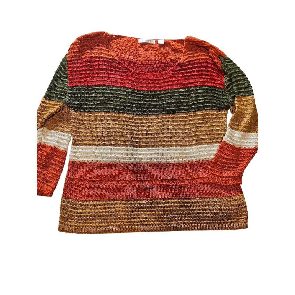 Passports Womens Multi Color Striped Knit Sweater Boat Neck Earth Tones Large